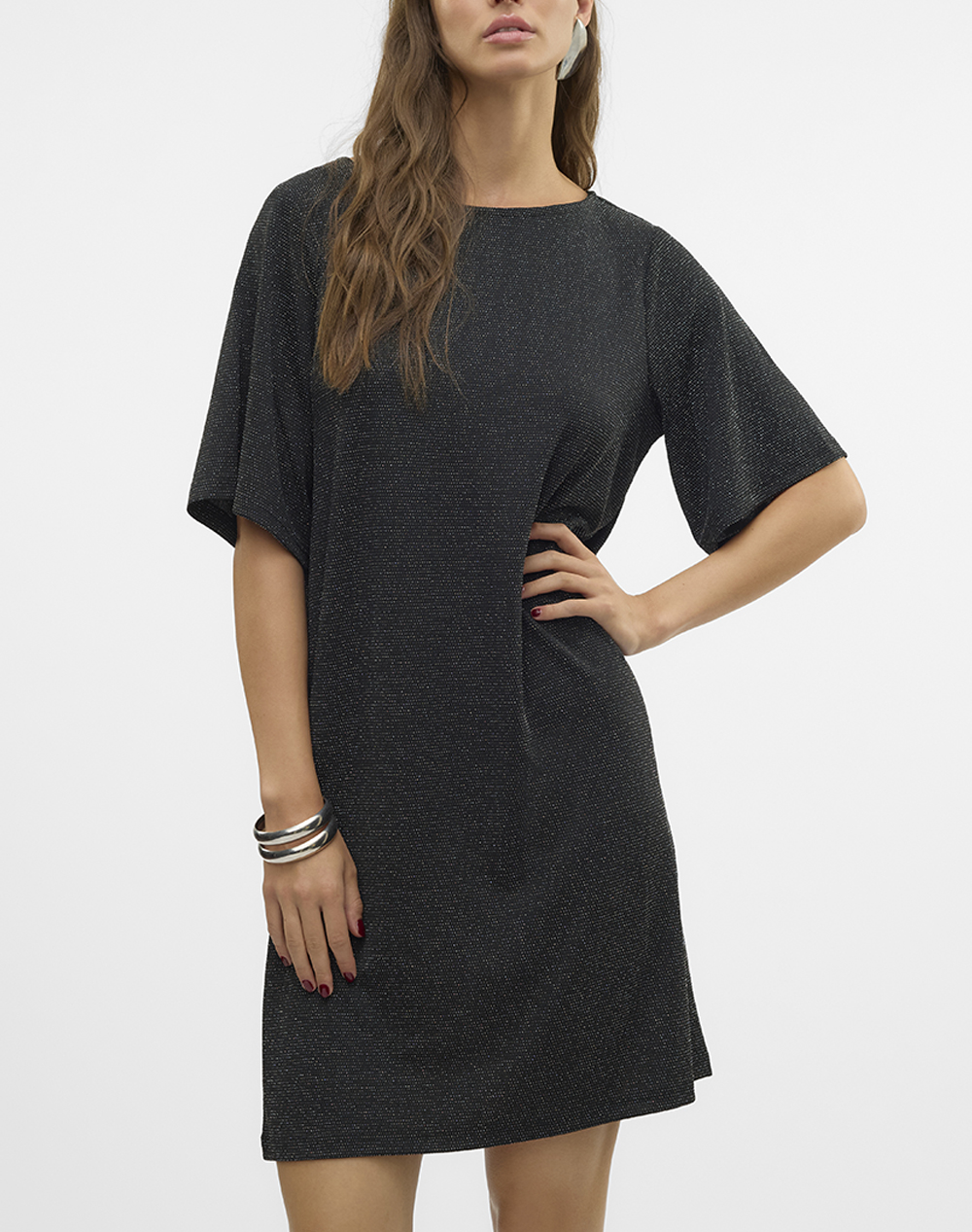 VERO MODA VMKANVA 2/4 TEE DRESS JRS GA 10316741-BlackSILVERLUREX Black