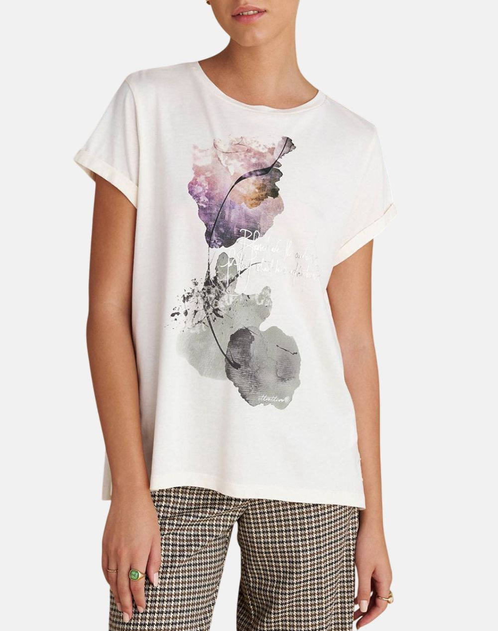 Attrattivo Γυναικεία Μπλούζα Κοντομάνικη Υπολευκό Βαμβάκι Μόνταλ