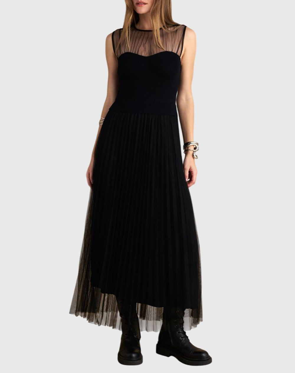 Attrattivo Γυναικείο Μάξι Φόρεμα Μαύρο Βισκόζη Πολυεστέρας Πολυαμίδιο & Πολυεστέρας