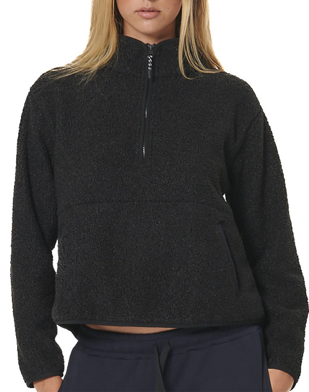BODY ACTION BODY ACTION WOMEN''S OVERSIZE BOUCLE-FLEECE HALF-ZIP 061529-01-BLACK Black
