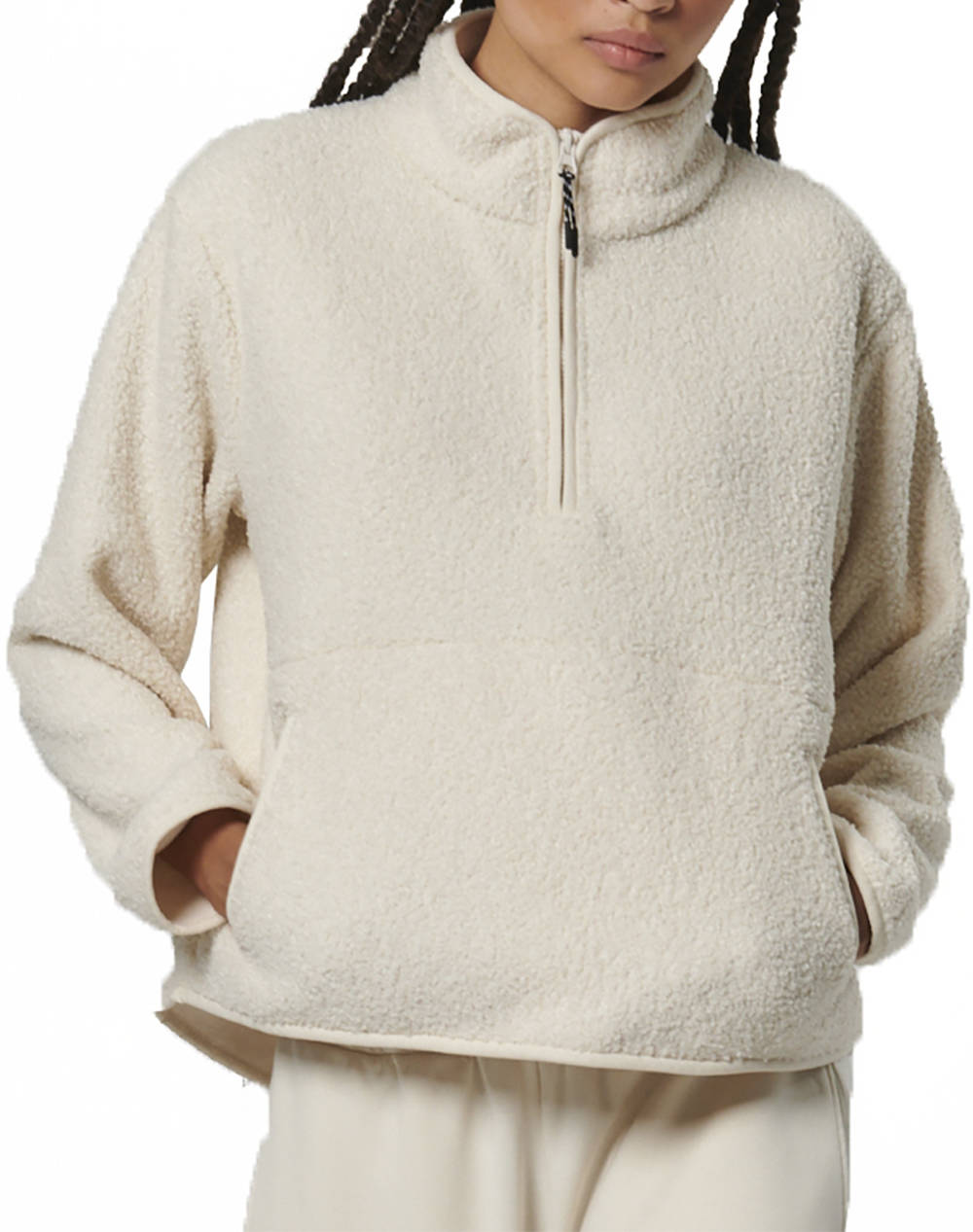 BODY ACTION BODY ACTION WOMEN''S OVERSIZE BOUCLE-FLEECE HALF-ZIP 061529-01-PRISTINE ECRU Ecru