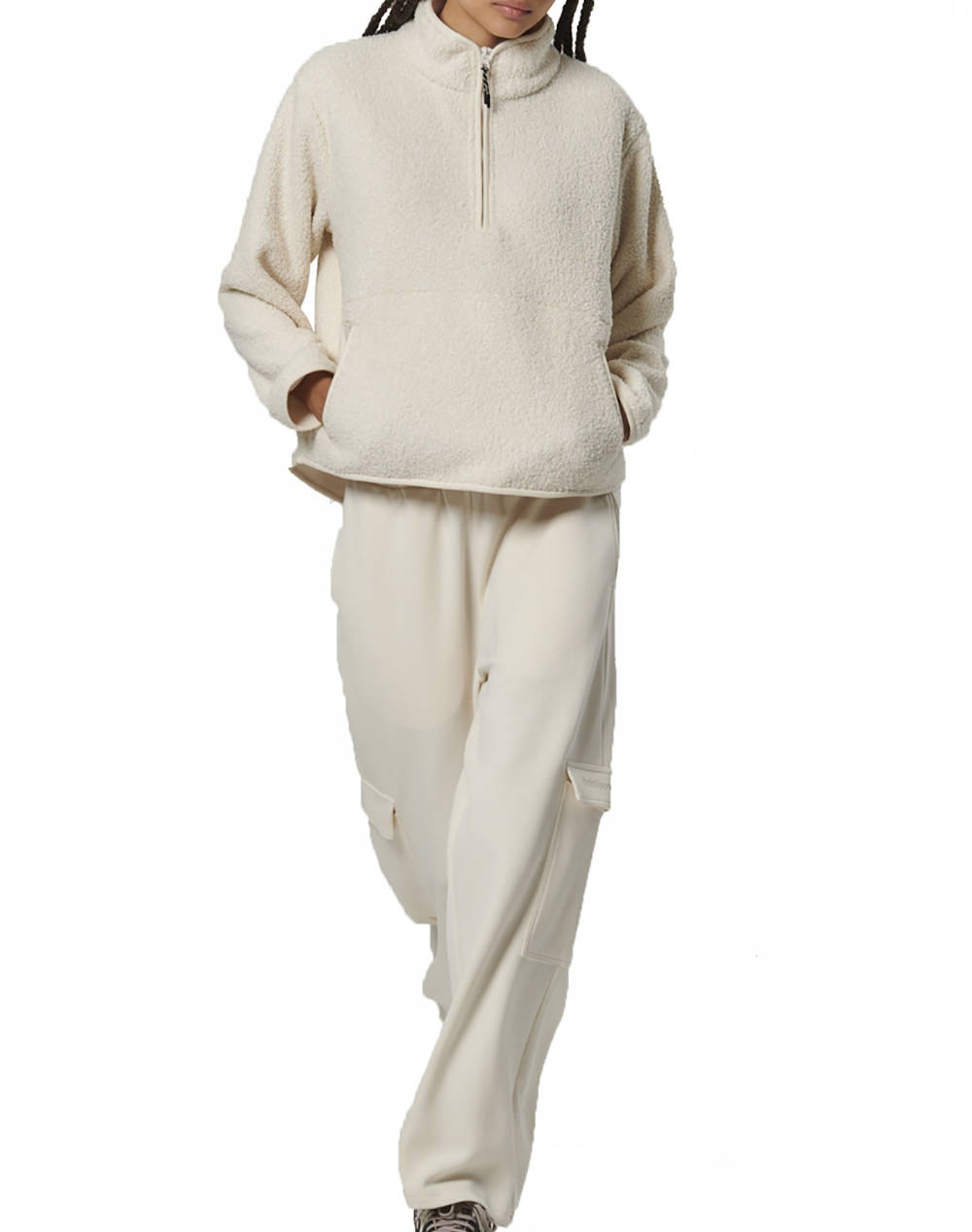 BODY ACTION WOMEN''S OVERSIZE BOUCLE-FLEECE HALF-ZIP 061529-01-PRISTINE ECRU Ecru φωτογραφία