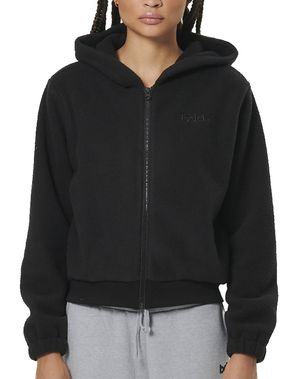 BODY ACTION BODY ACTION WOMEN''S FULL-ZIP SHERPA FLEECE HOODIE 071523-01-BLACK Black