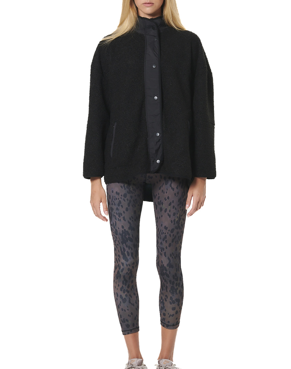 BODY ACTION WOMEN''S OVERSIZE BOUCLE-FLEECE JACKET 071530-01-BLACK Black φωτογραφία