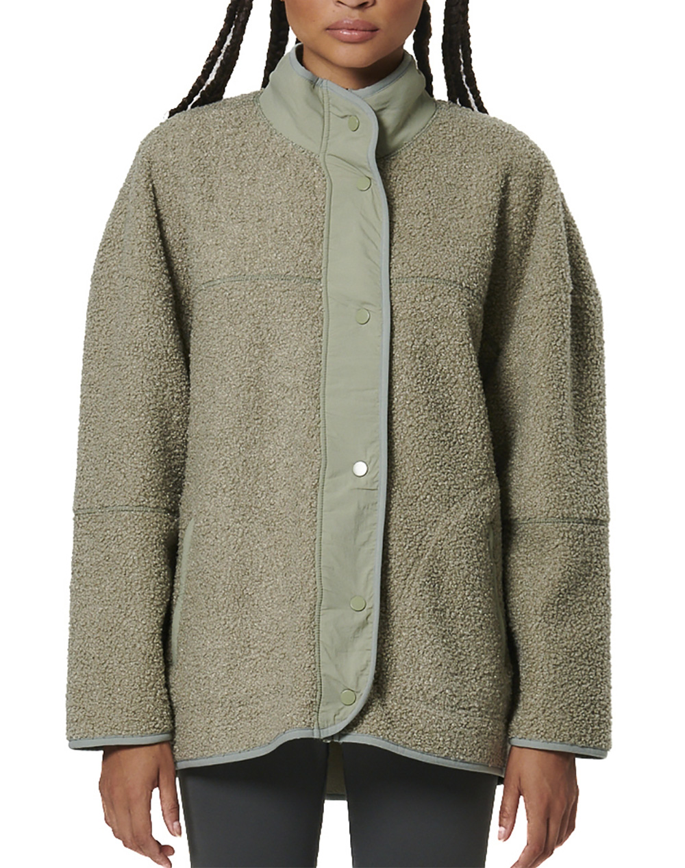 BODY ACTION BODY ACTION WOMEN''S OVERSIZE BOUCLE-FLEECE JACKET 071530-01-FOG GREEN Green