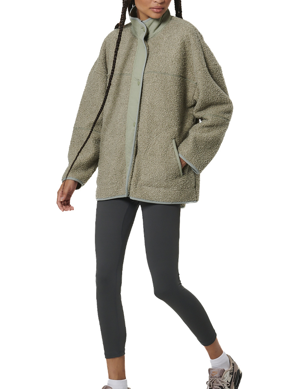 BODY ACTION WOMEN''S OVERSIZE BOUCLE-FLEECE JACKET 071530-01-FOG GREEN Green φωτογραφία
