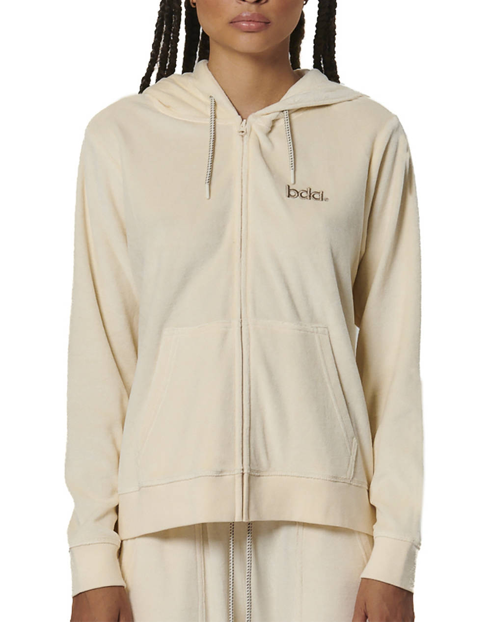 BODY ACTION WOMEN''S VELOUR HOODIE JACKET 071518-01-BIRCH CREAM Cream