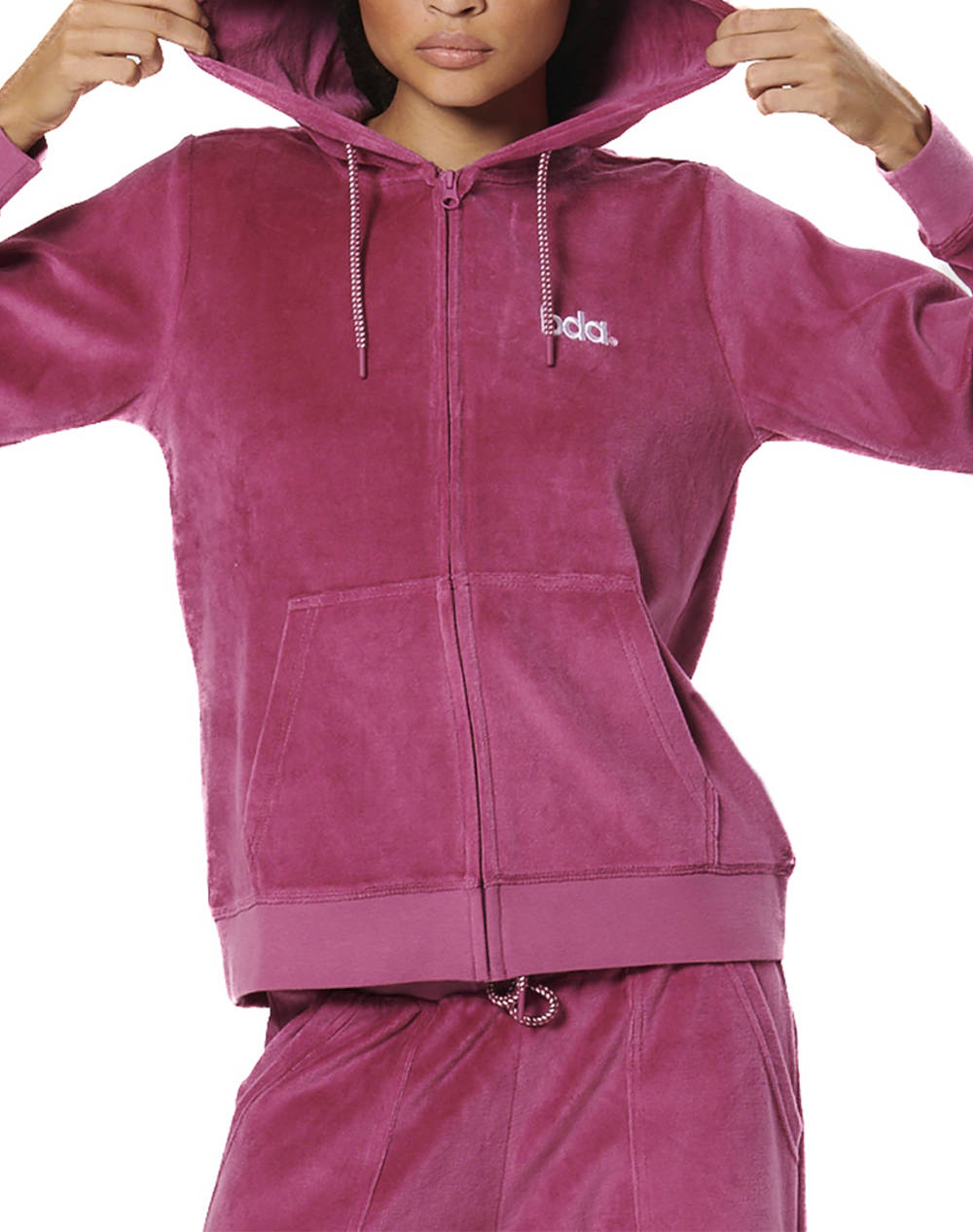BODY ACTION WOMEN''S VELOUR HOODIE JACKET 071518-01-MAGENTA QUARTZ Magenta