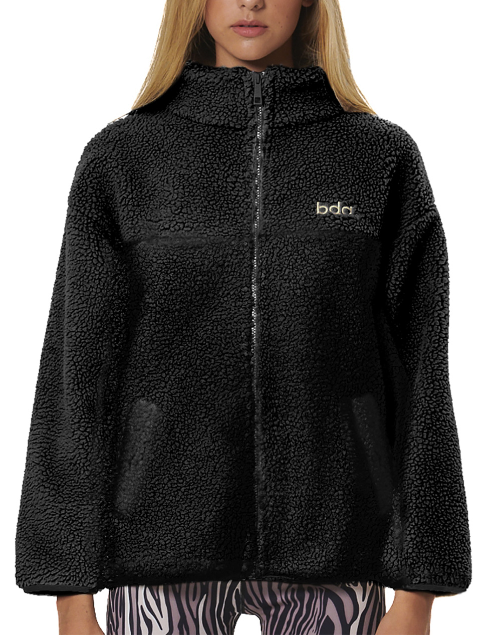 BODY ACTION WOMEN''S FAUX-SHEEPSKIN JACKET 071519-01-BLACK Black