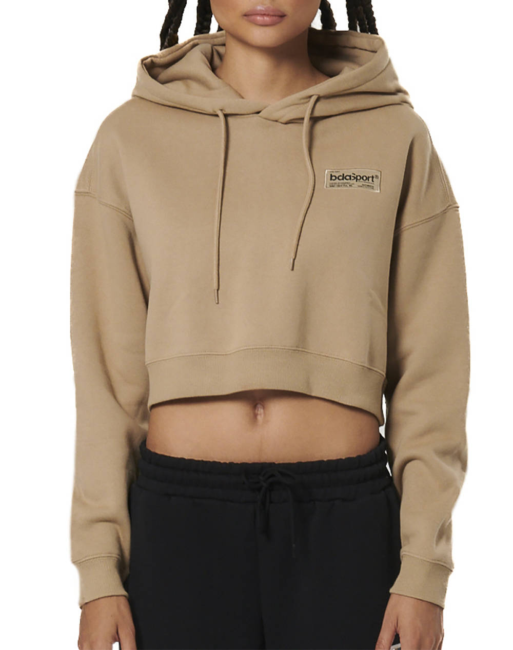 BODY ACTION WOMEN''S CROPPED HOODIE 061524-01-TEAK BEIGE Biege