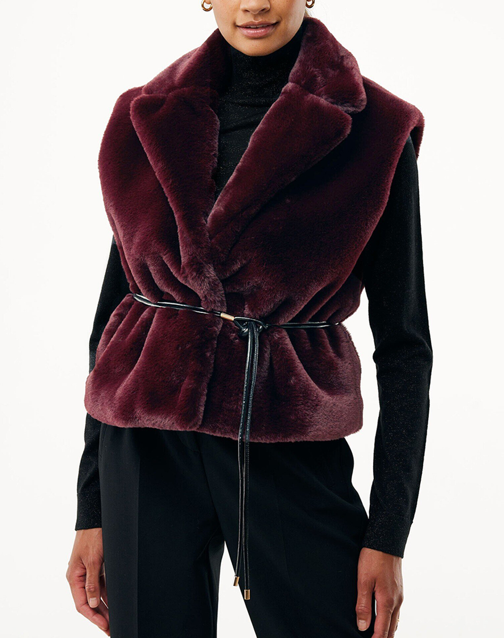 MEXX MEXX Fur belted waistcoat MF006404353W-191718 Bordeux