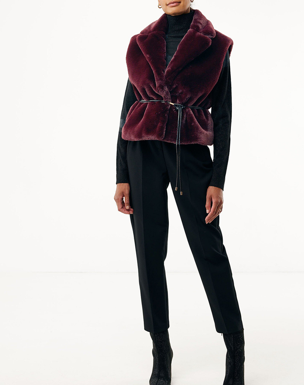 MEXX Fur belted waistcoat MF006404353W-191718 Bordeux φωτογραφία