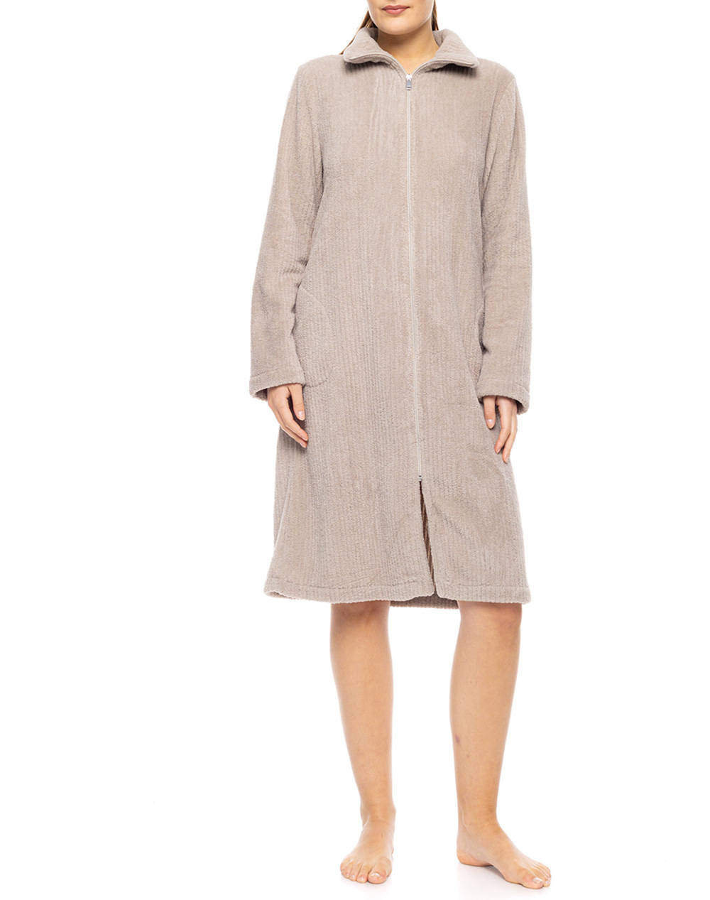 PINK LABEL PINK LABEL ROBE ZIPPER FLEECE STRIPE W1882P-SAND SandyBrown