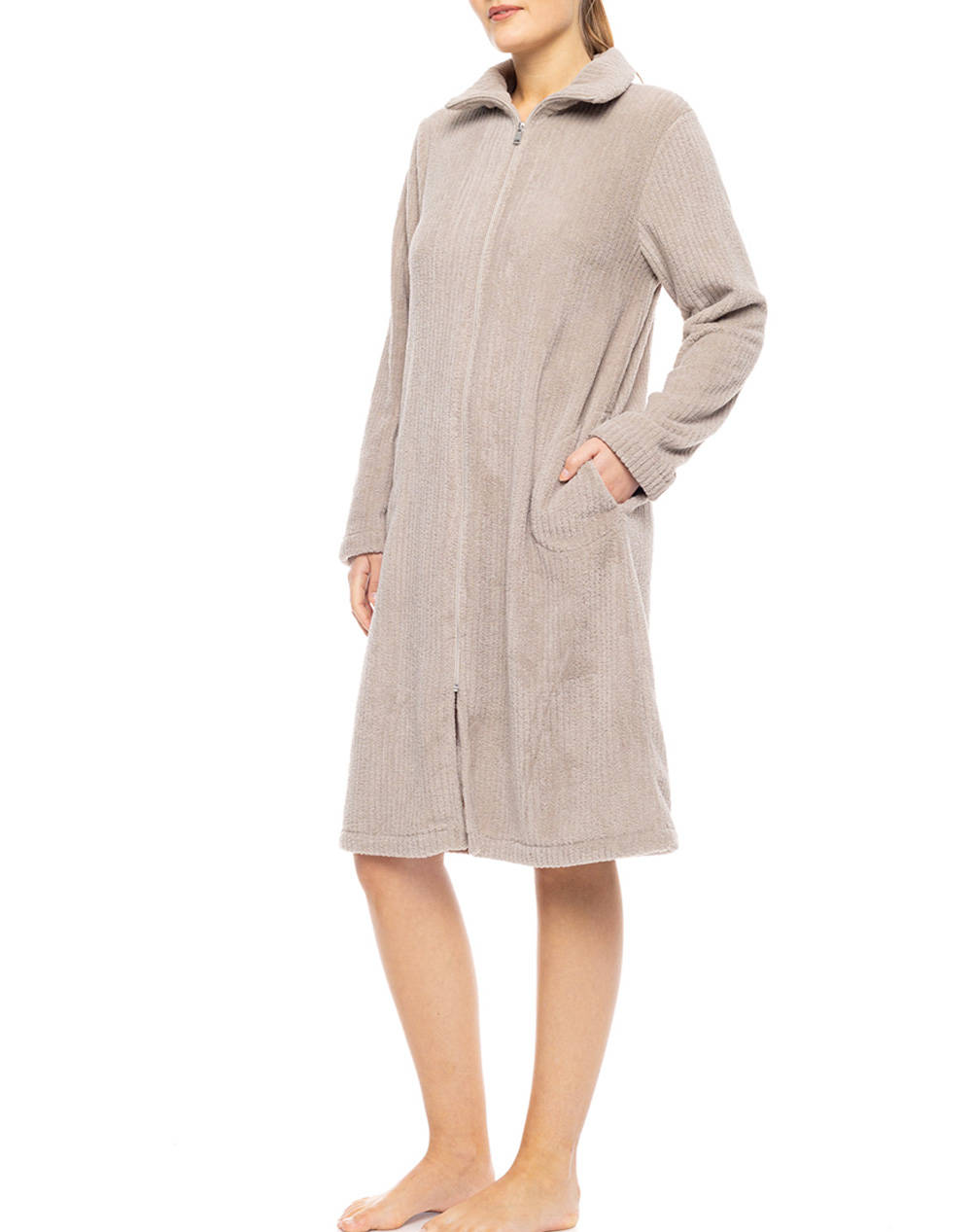 PINK LABEL ROBE ZIPPER FLEECE STRIPE W1882P-SAND SandyBrown φωτογραφία