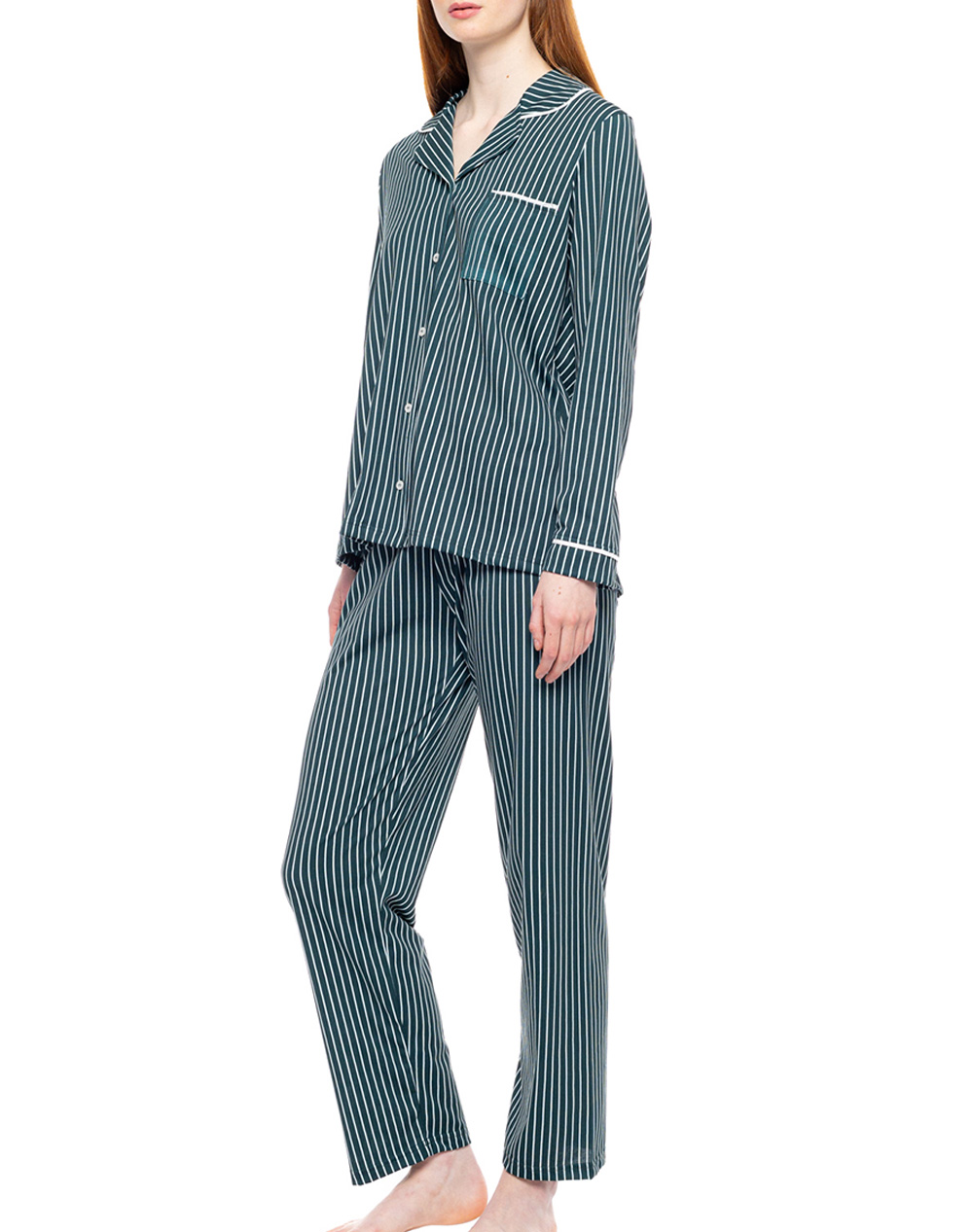 PINK LABEL PYJAMA BUTTONED GREEN FOREST STRIPES W1751P-TYPE Mixed