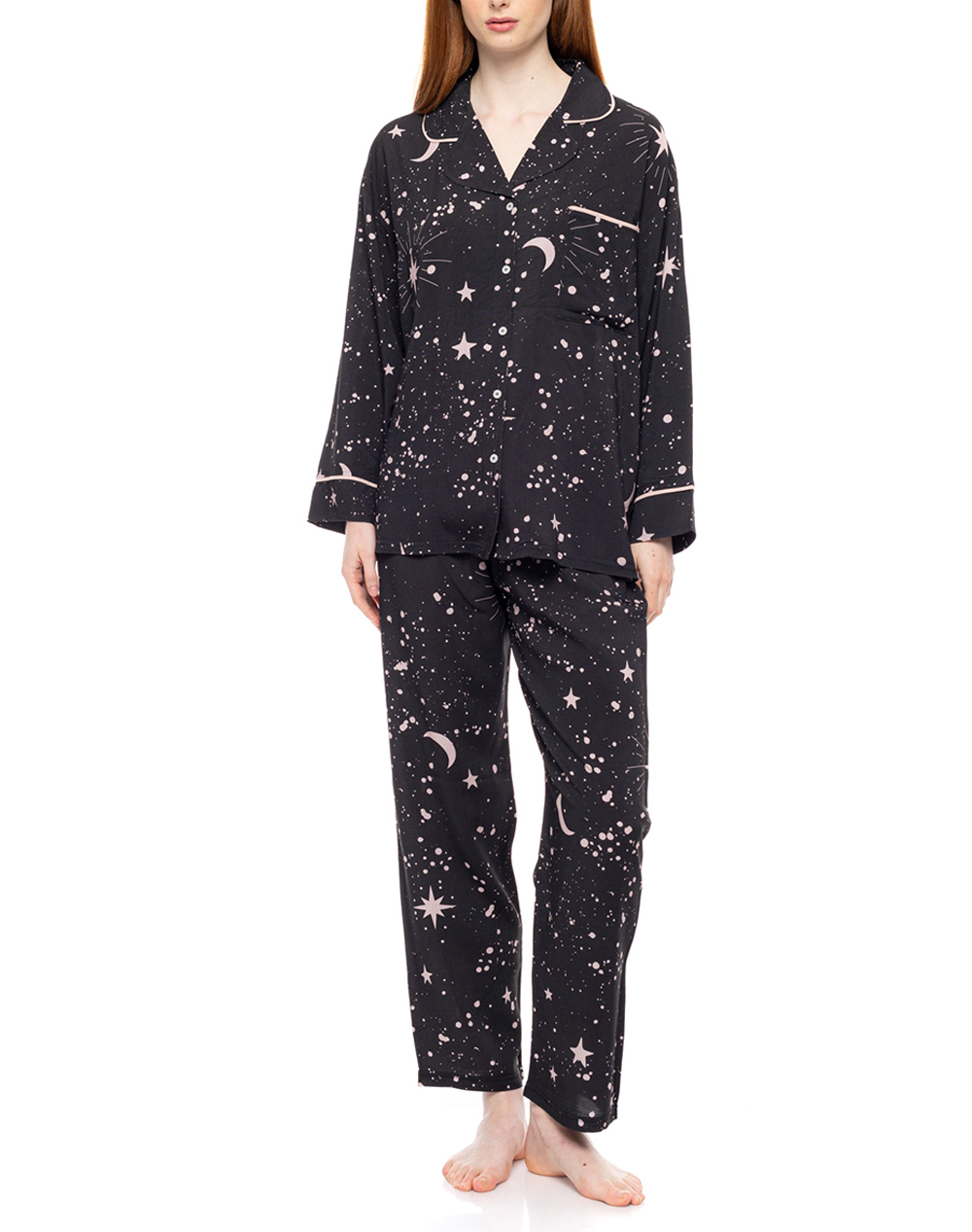 PINK LABEL PYJAMA BUTTONED ROSE NIGHT SKY W1808-TYPE MidnightBlue
