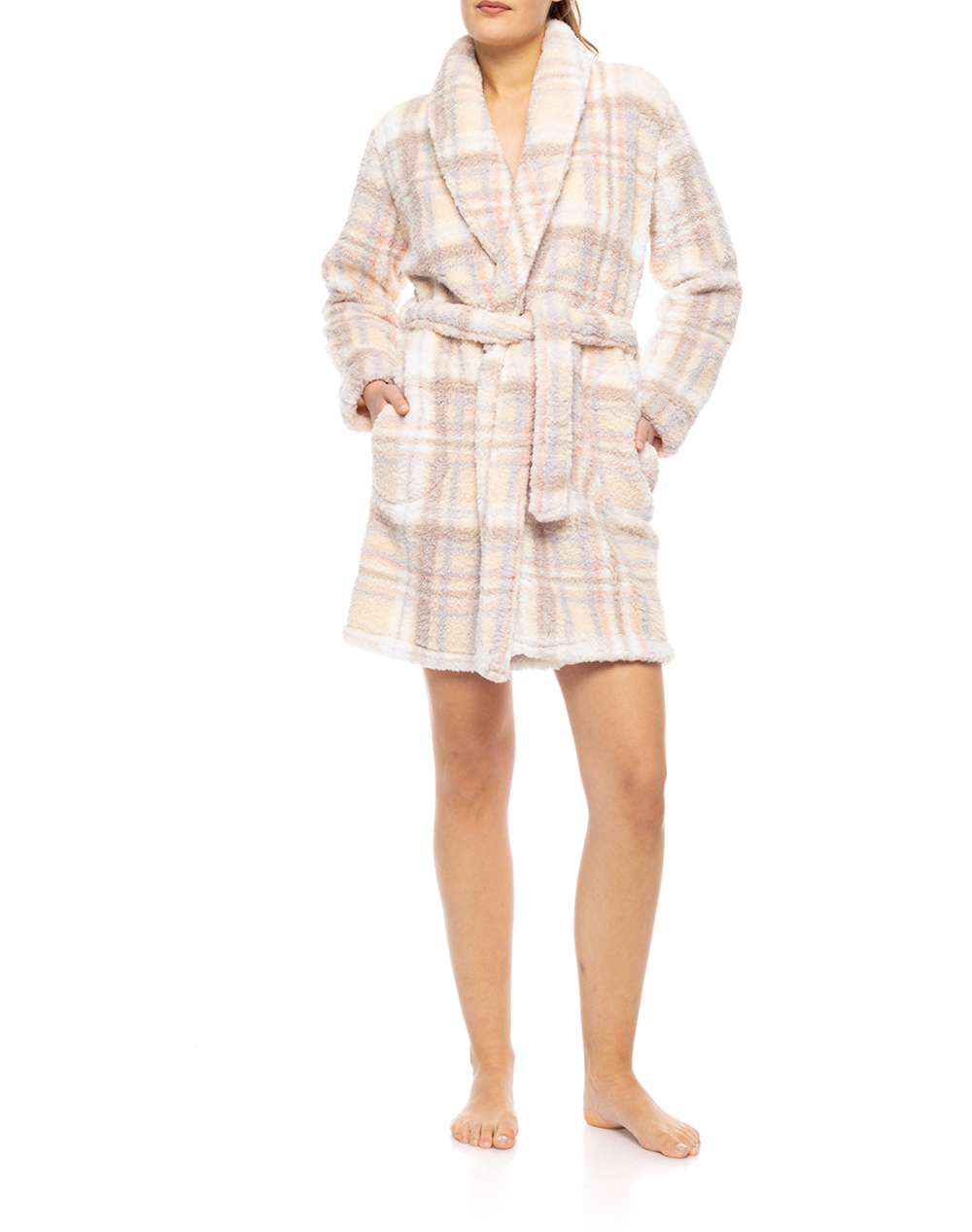 PINK LABEL PINK LABEL ROBE FLEECE SOFT PLAID W1885-TYPE LightPink