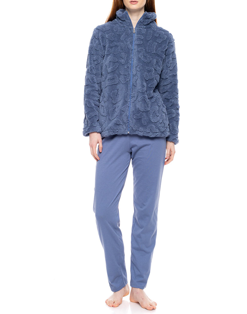 PINK LABEL ROBE ZIPPER FLEECE LEO W1876-Cosmos Blue Blue