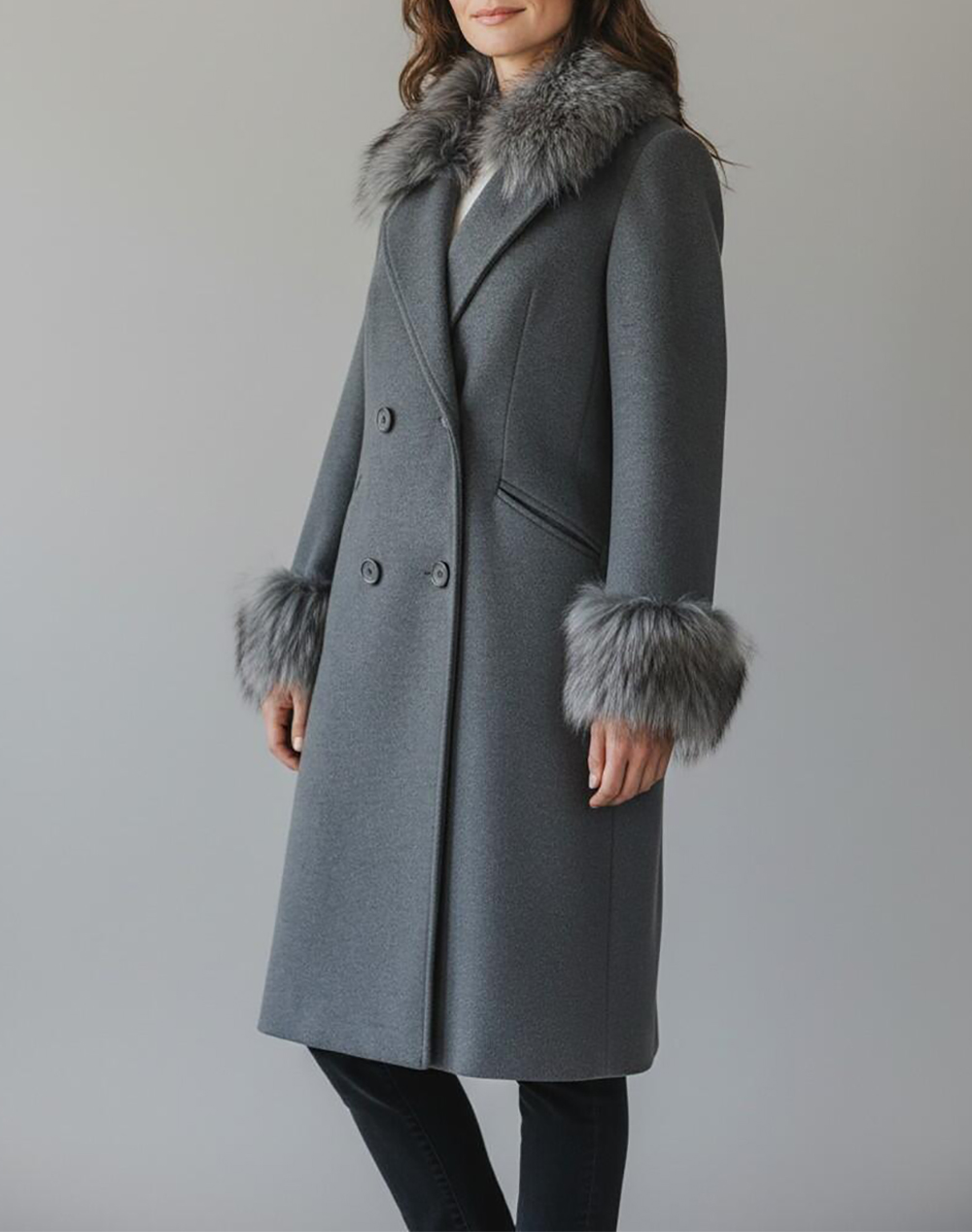 Γυναικεία παλτό με γούνα σε γκρι