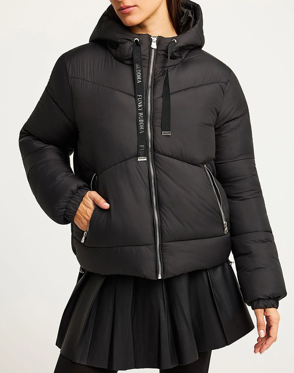 FUNKY BUDDHA Γυναικείο Φουσκωτό Τζάκετ FBL012-111-01-BLACK Black