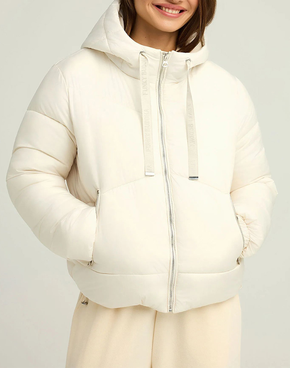 FUNKY BUDDHA Γυναικείο Φουσκωτό Τζάκετ FBL012-111-01-OFF WHITE OffWhite