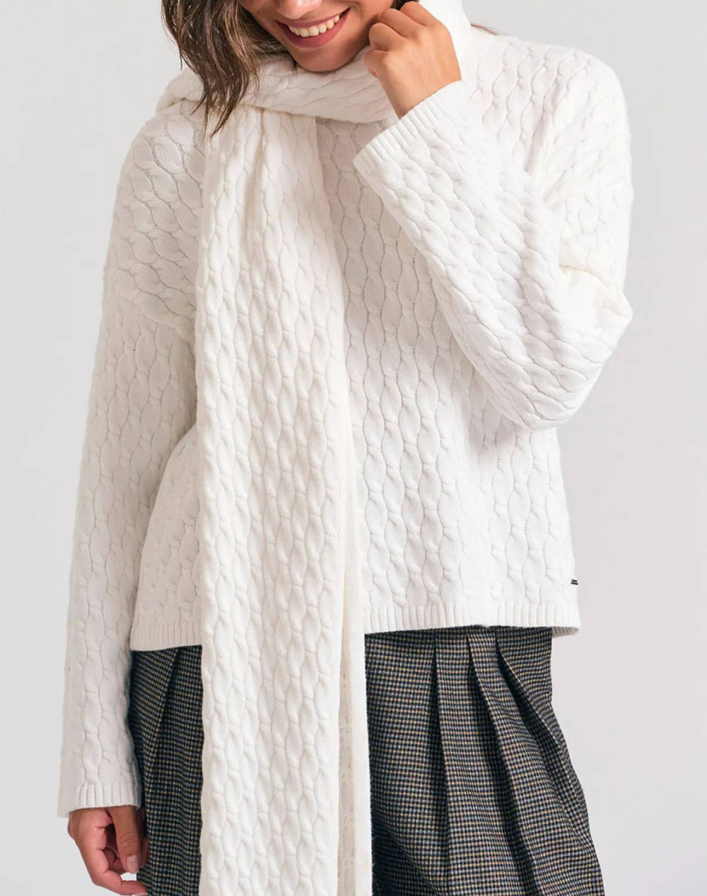 FUNKY BUDDHA Γυναικείο Πλεκτό με Λαιμόκοψη FBL012-130-09-WHITE White