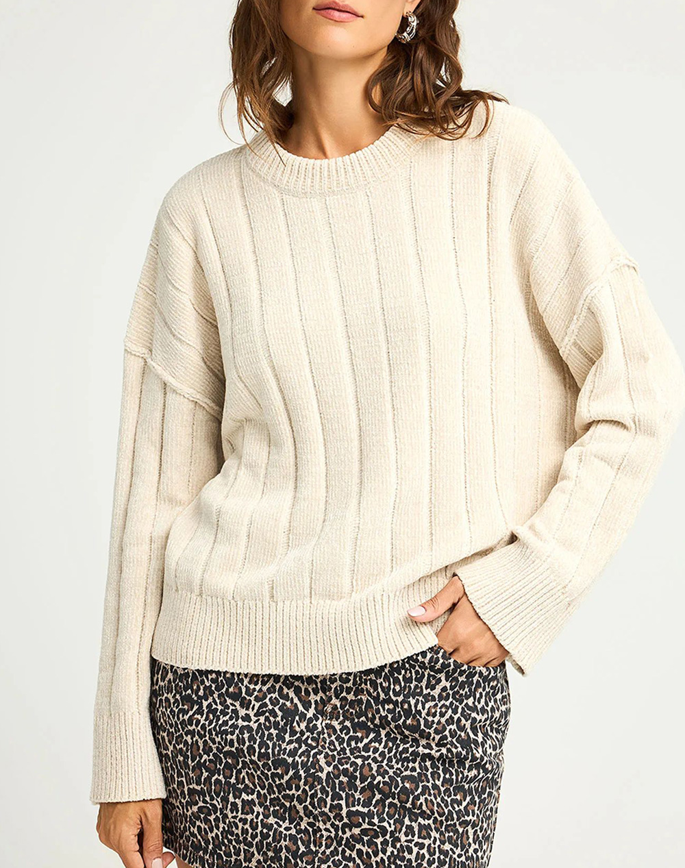 FUNKY BUDDHA Γυναικείο Πλεκτό με Λαιμόκοψη FBL012-104-09-Cloud Cream Cream