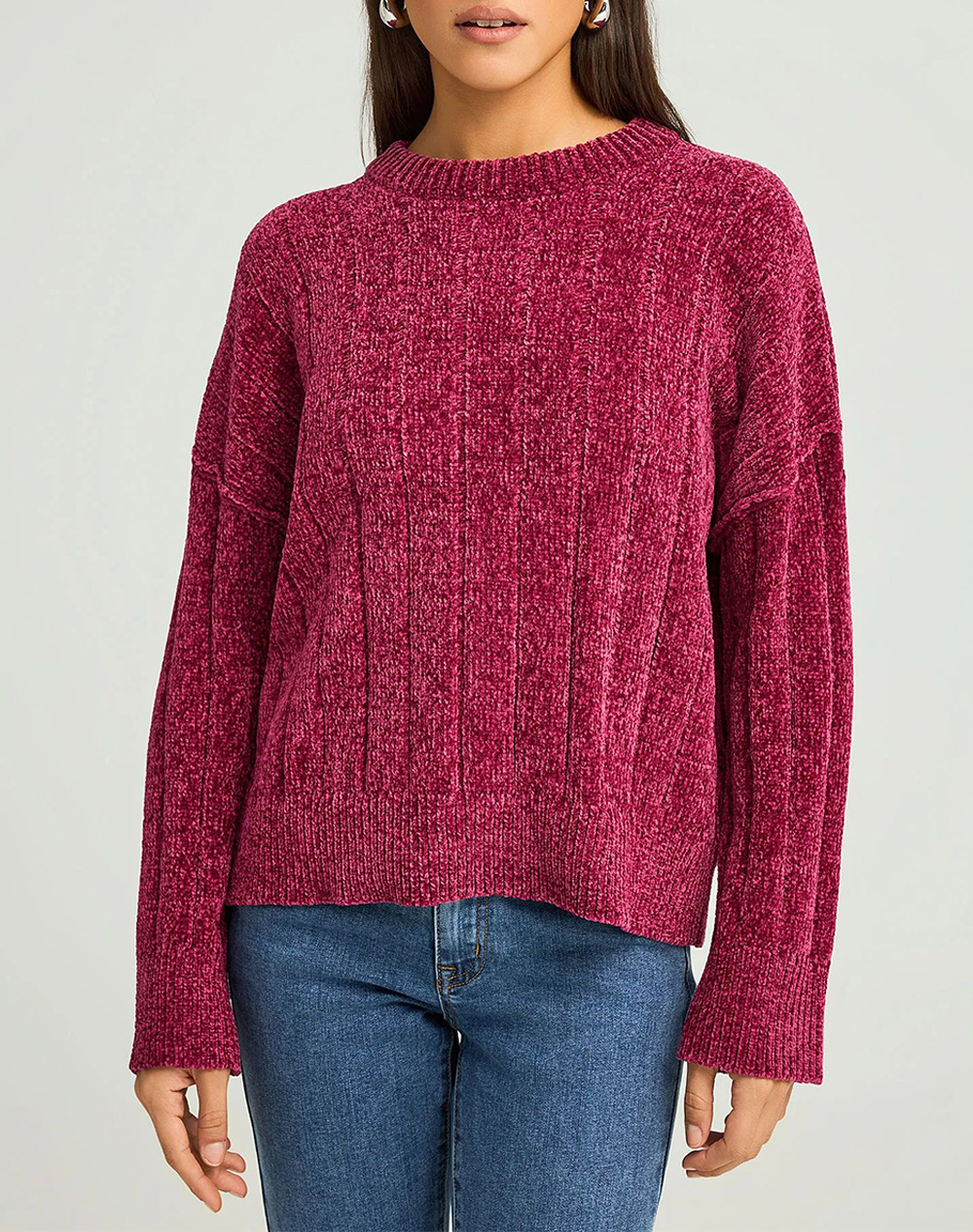 FUNKY BUDDHA Γυναικείο Πλεκτό με Λαιμόκοψη FBL012-104-09-SANGRIA RedWine