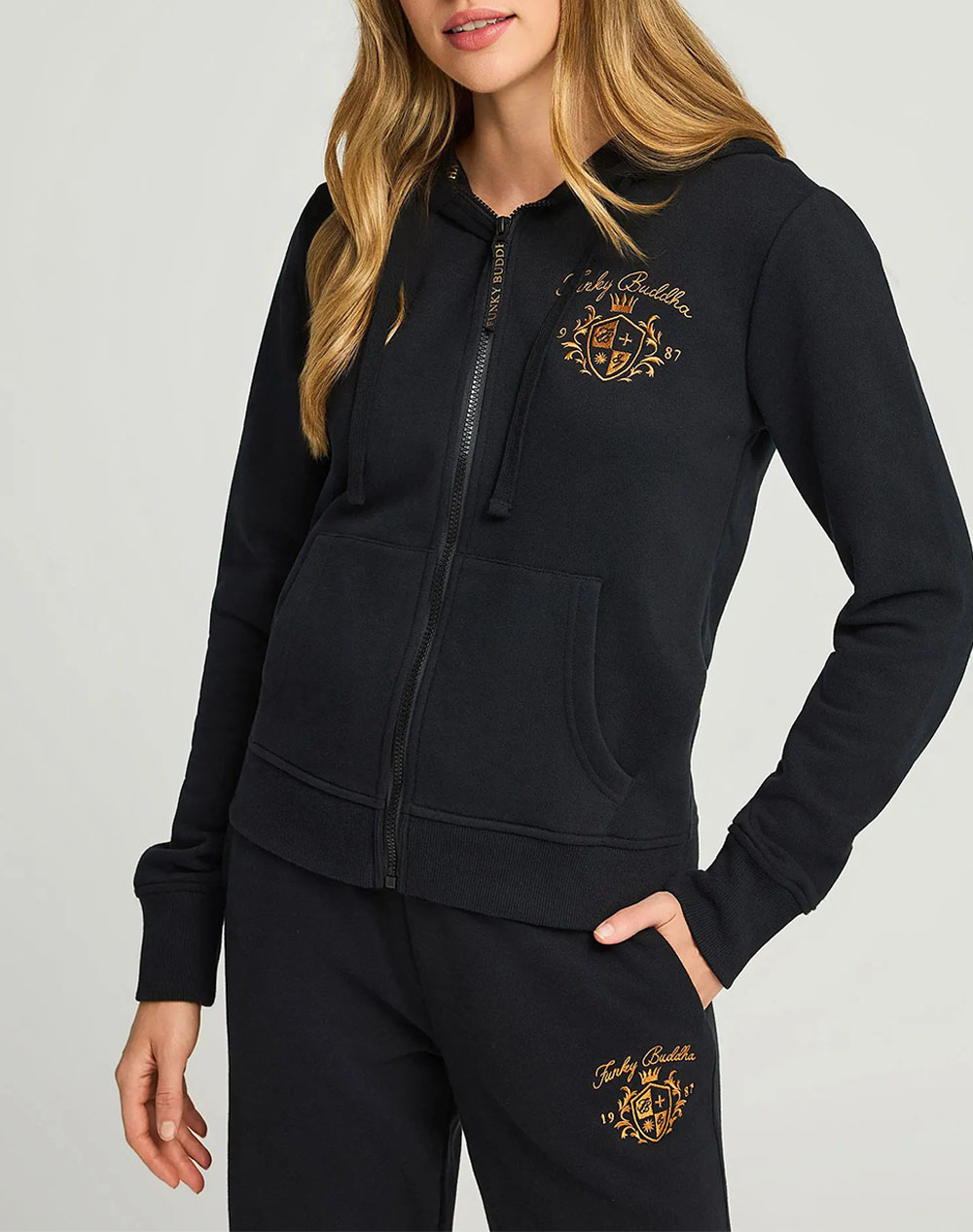 FUNKY BUDDHA Γυναικεία Ζακέτα Φούτερ Με Κουκούλα FBL012-121-06-BLACK Black
