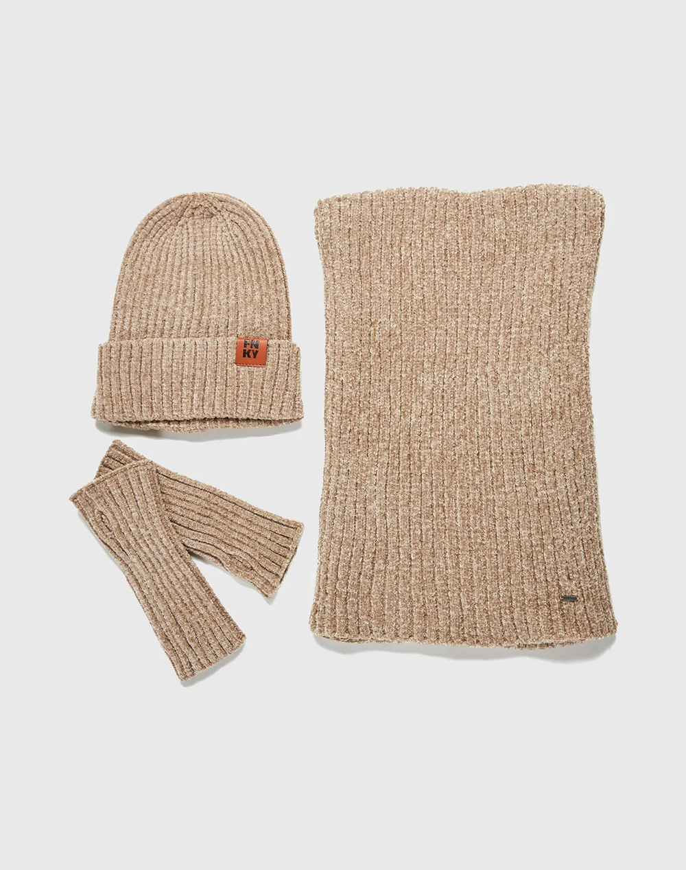 FUNKY BUDDHA FUNKY BUDDHA Γυναικείο Σετ Κασκόλ Γαντια Σκούφος FBL012-106-10-Cloud Cream SandyBrown