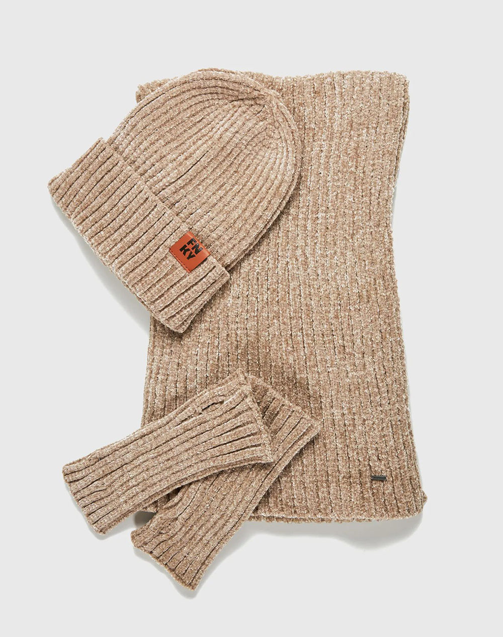 FUNKY BUDDHA Γυναικείο Σετ Κασκόλ Γαντια Σκούφος FBL012-106-10-Cloud Cream SandyBrown φωτογραφία