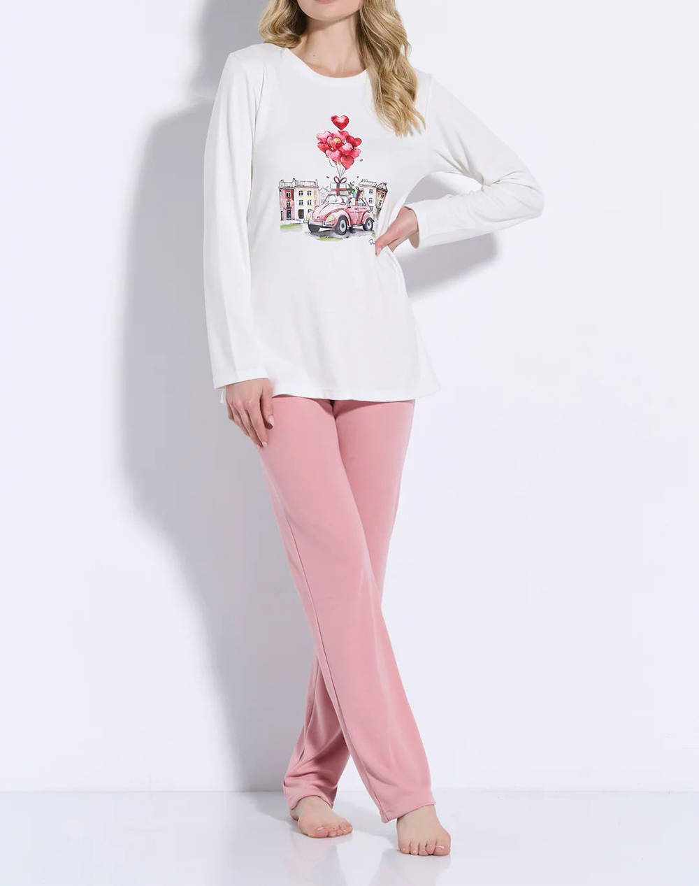 JEANNETTE JEANNETTE ΠΥΖΑΜΑ ΛΑΙΜΟΚΟΨΗ ΤΥΠΩΜΑ J8113-ΡΟΖ Pink