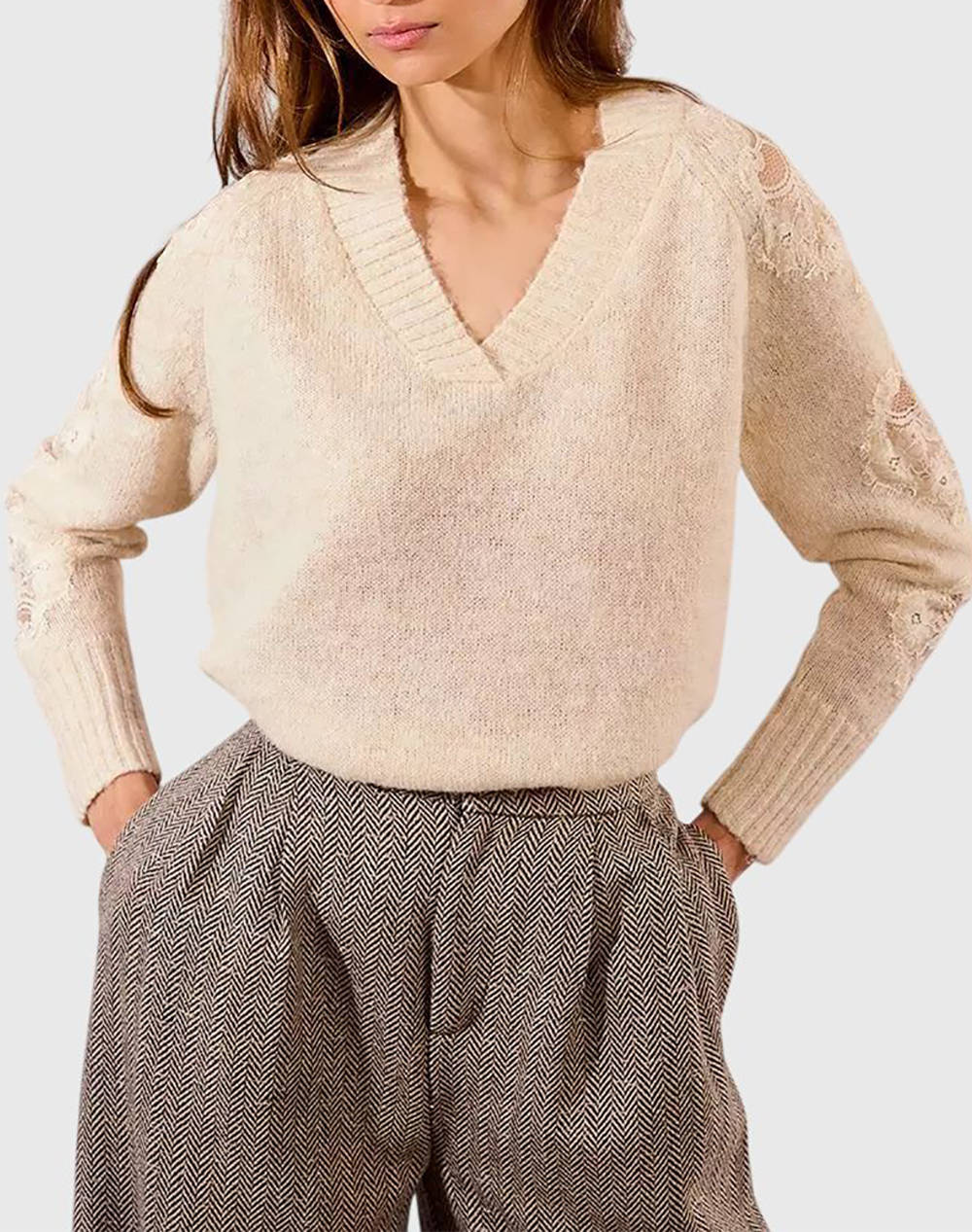 MOLLY BRACKEN MOLLY BRACKEN LADIES KNITTED SWEATER E1740DN-CREAM Cream