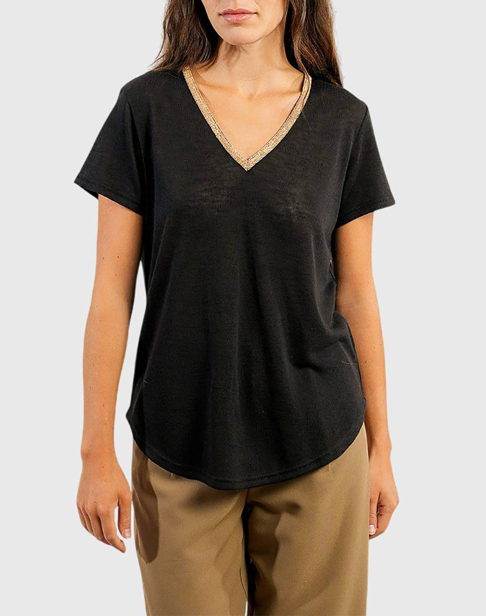 MOLLY BRACKEN LADIES KNITTED TEE T427DN-BLACK Black