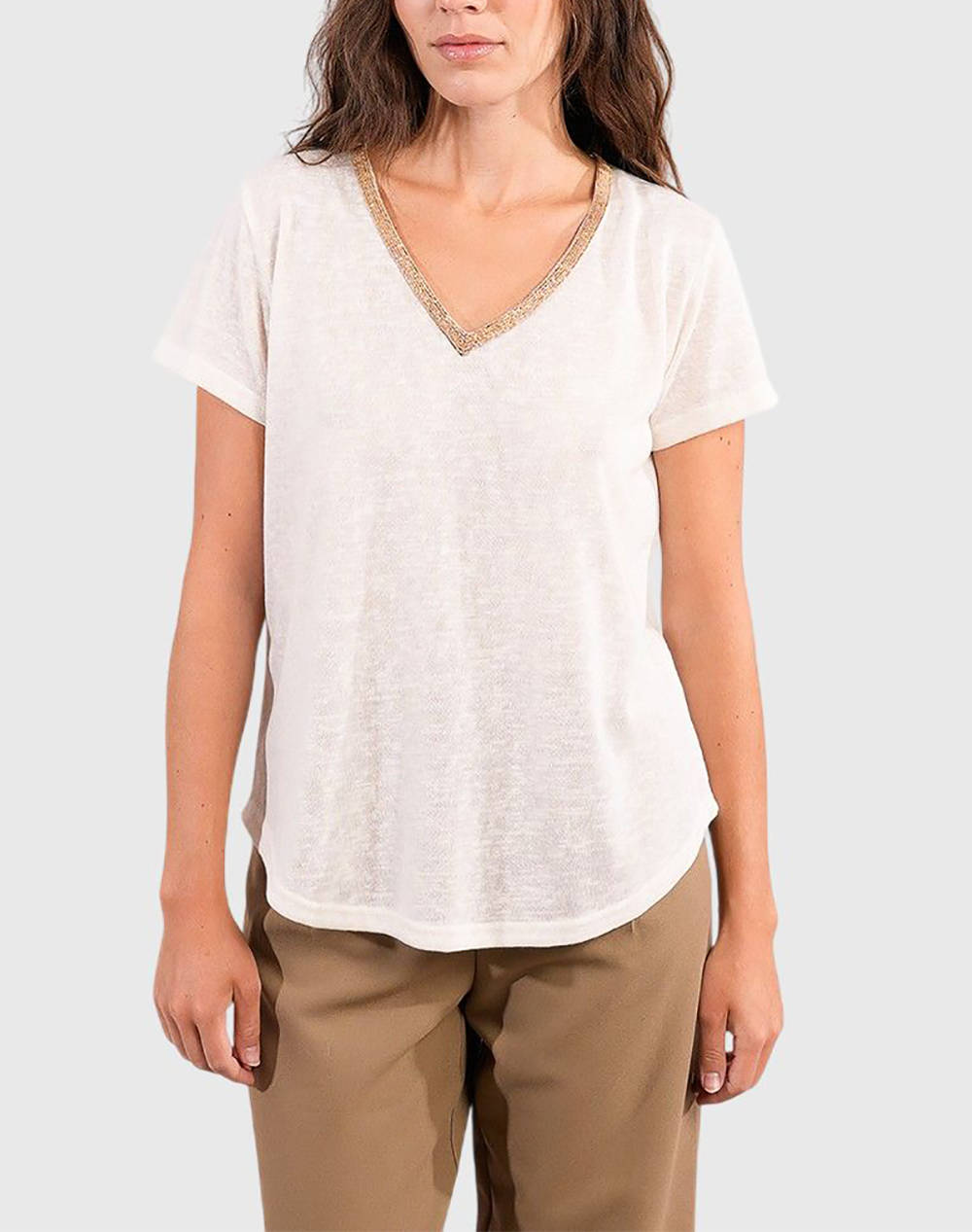 MOLLY BRACKEN LADIES KNITTED TEE T427DN-CREAM Cream