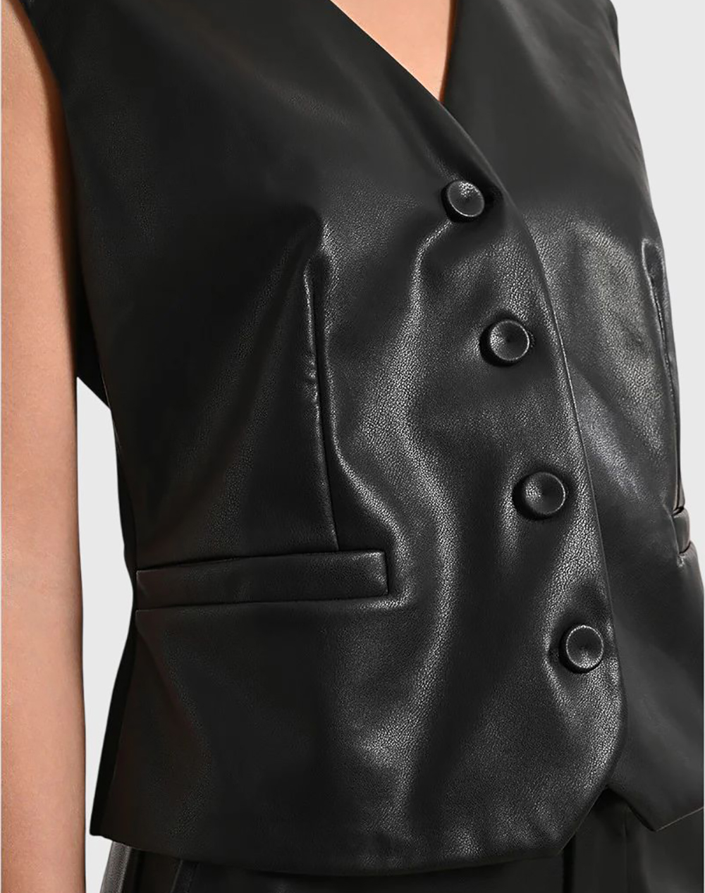 MOLLY BRACKEN LADIES WOVEN SLEEVELESS JACKET T2123DH-BLACK Black φωτογραφία