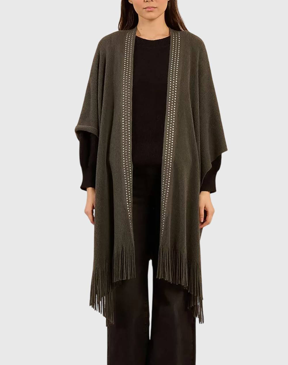 MOLLY BRACKEN LADIES KNITTED PONCHO B300DH-ASH GREY DarkSlateGrey