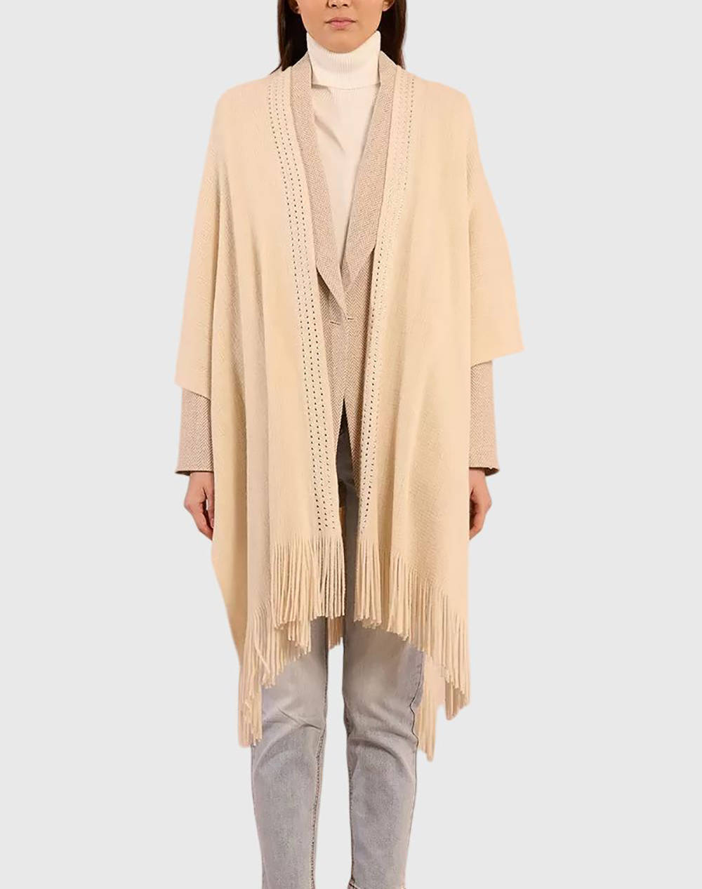 MOLLY BRACKEN LADIES KNITTED PONCHO B300DH-OFFWHITE OffWhite