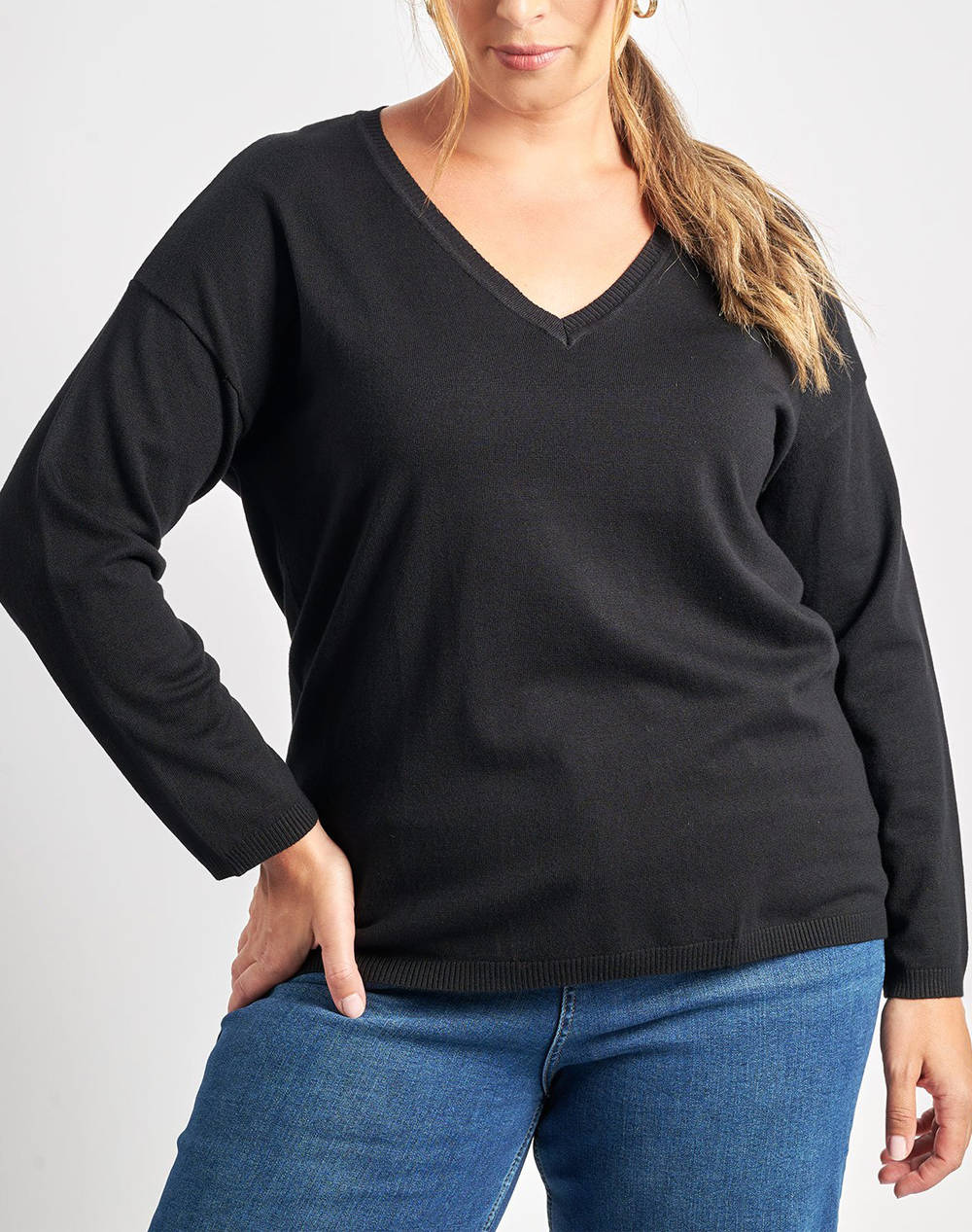 PARABITA PARABITA Μπλούζα πλεκτή με V λαιμόκοψη 012520105505-002 Black