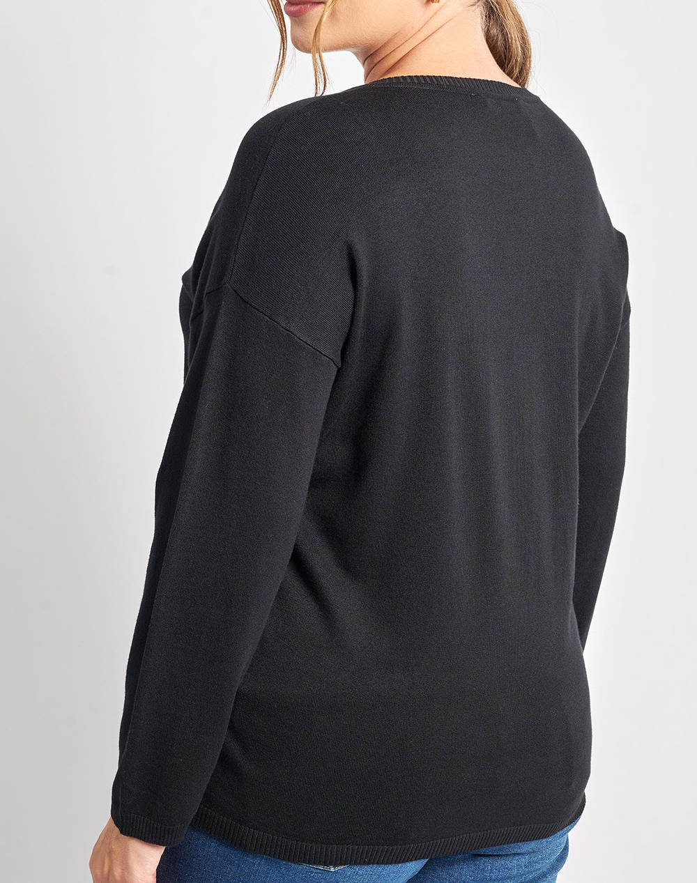 PARABITA Μπλούζα πλεκτή με V λαιμόκοψη 012520105505-002 Black φωτογραφία