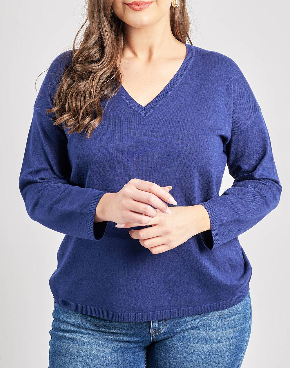 PARABITA PARABITA Μπλούζα πλεκτή με V λαιμόκοψη 012520105505-003 Blue