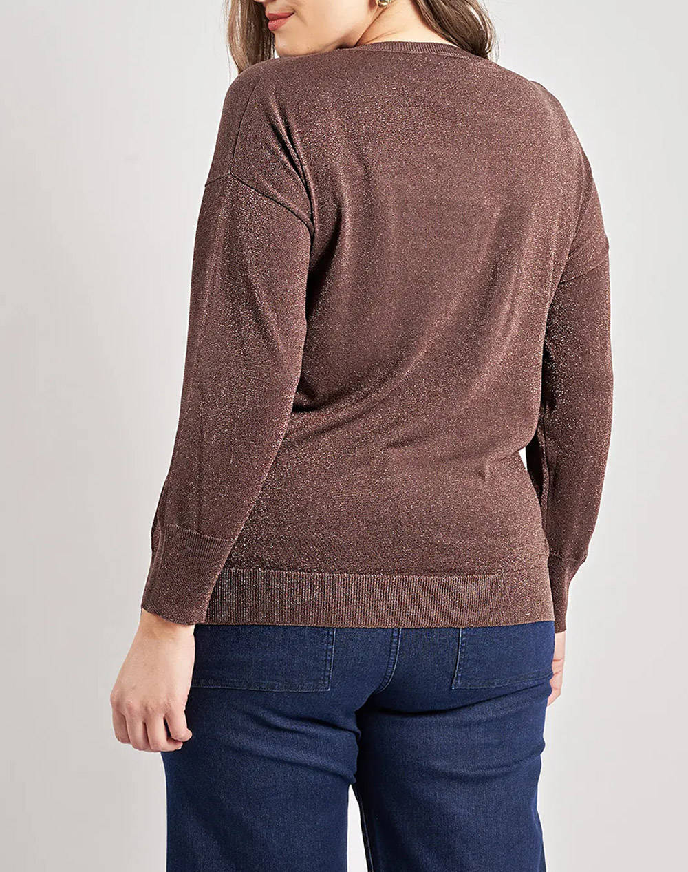 PARABITA Πλεκτή μπλούζα ημιδιάφανη 012520107782-008 Brown φωτογραφία