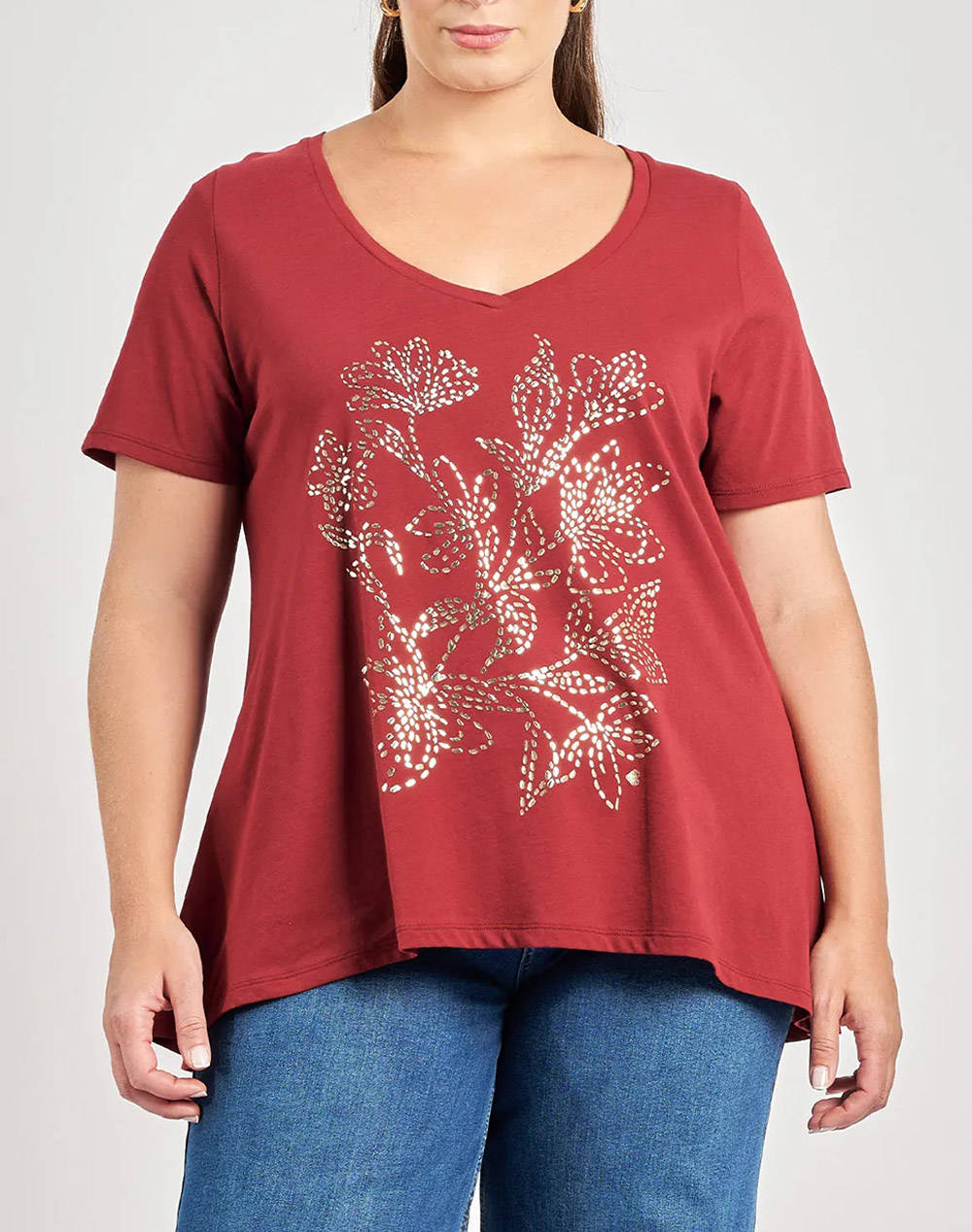 PARABITA PARABITA T-Shirt βαμβακερό με φλοράλ foil τύπωμα 012520109755-034 Bordeux