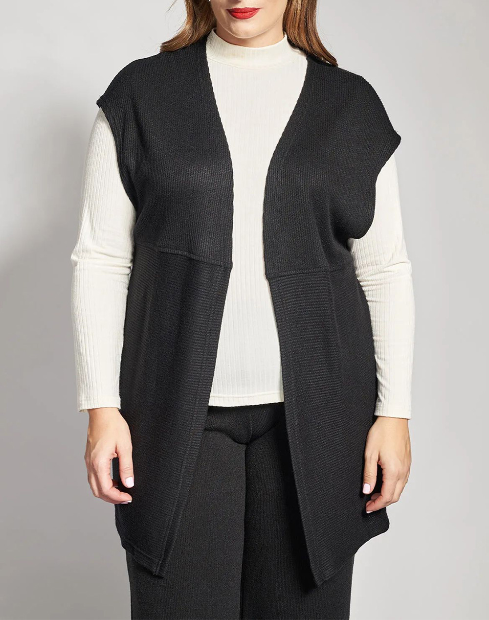 PARABITA Μακρύ γιλέκο πλεκτό ριπ χωρίς κούμπωμα 012520700125-002 Black