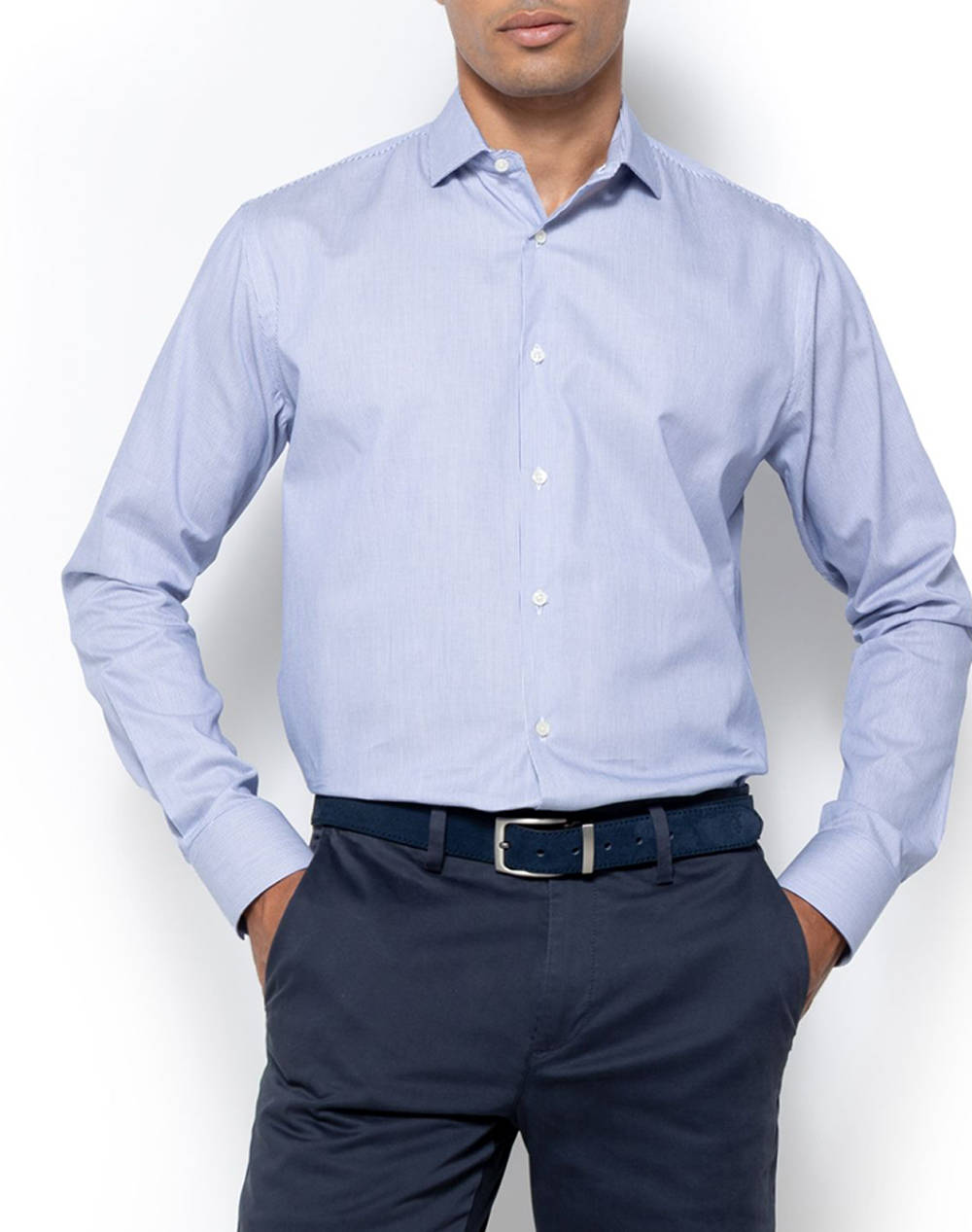 THE BOSTONIANS ΠΟΥΚΑΜΙΣΟ ACORN TWILL CUSTOM FIT Stripe TWILL Semi-rex Custom FIT 3ANS4886-BLUE LightBlue