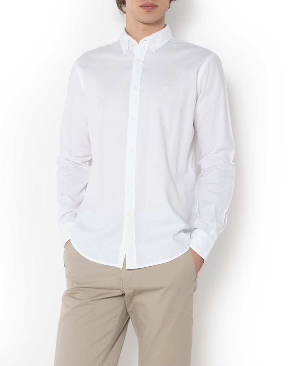 THE BOSTONIANS ΠΟΥΚΑΜΙΣΟ OXFORD REGULAR FIT Plain OXFORD Button-down Regular Fit 3AAP0571X-WHITE White