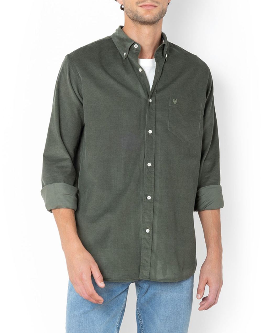 THE BOSTONIANS ΠΟΥΚΑΜΙΣΟ ΚΟΤΛΕ REGULAR FIT PLAIN CORDUROY Button-down Regular FIT 3AAP2354-OLIVE Olive