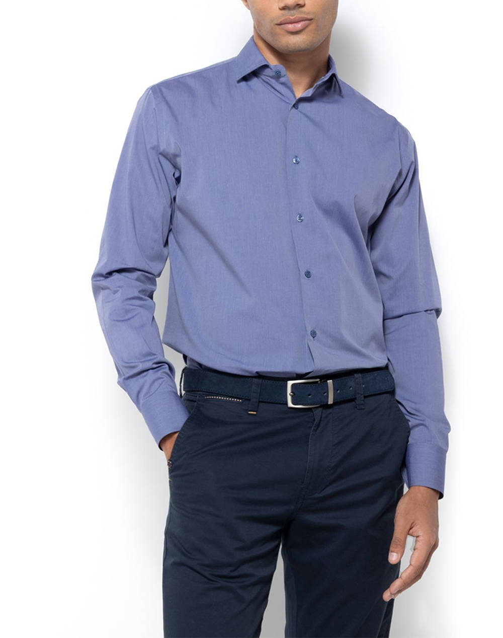 THE BOSTONIANS ΠΟΥΚΑΜΙΣΟ ΠΟΠΛΙΝΑ CUSTOM FIT Plain POPLIN Semi-rex Custom FIT 3ANP2430-INDIGO BlueViolet