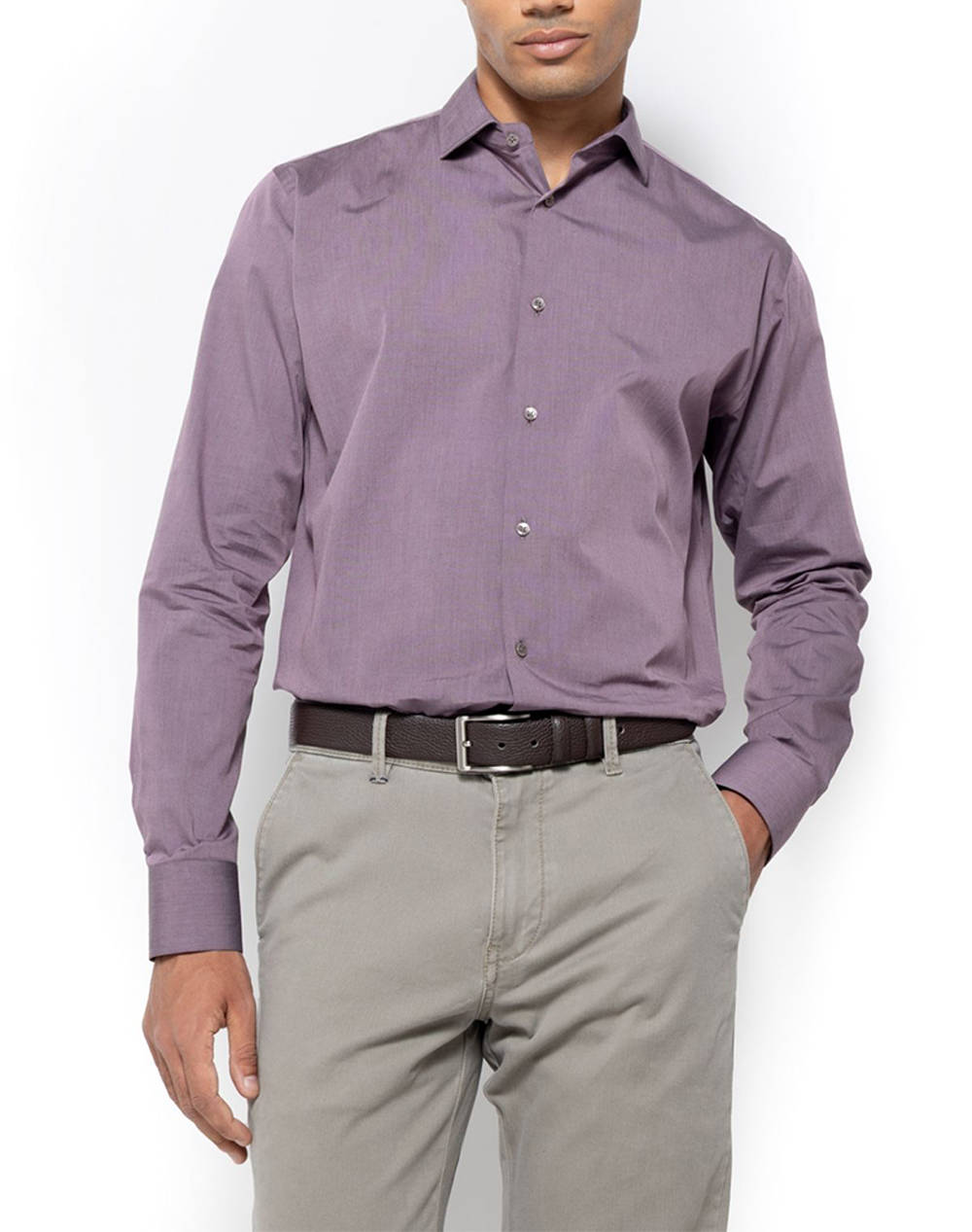 THE BOSTONIANS ΠΟΥΚΑΜΙΣΟ ΠΟΠΛΙΝΑ CUSTOM FIT Plain POPLIN Semi-rex Custom FIT 3ANP2430-BURGUNDY LightPurple