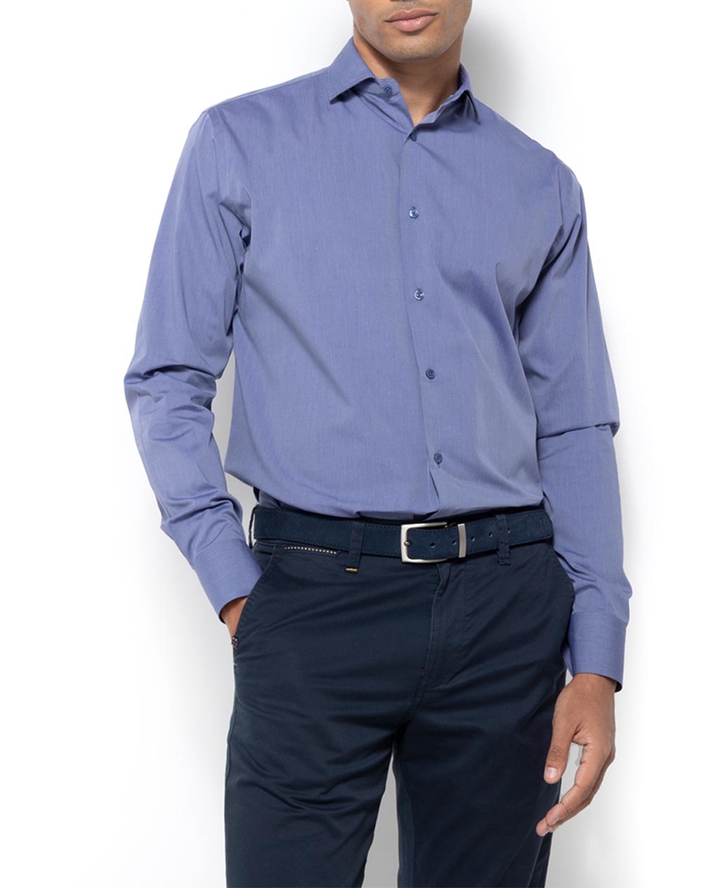 THE BOSTONIANS ΠΟΥΚΑΜΙΣΟ ΠΟΠΛΙΝΑ CUSTOM FIT Plain POPLIN Semi-rex Custom FIT 3ANP2430X-INDIGO Indigo